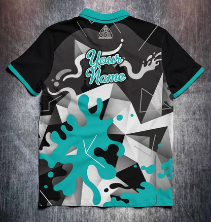 Aqua Geometric Splash Tenpin Bowling Shirt and Apparel